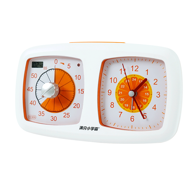 Manfenxiaoxueba Orange Time Management Dual-Screen Visual Timer for Children's Study, Self-Discipline Alarm Reminder