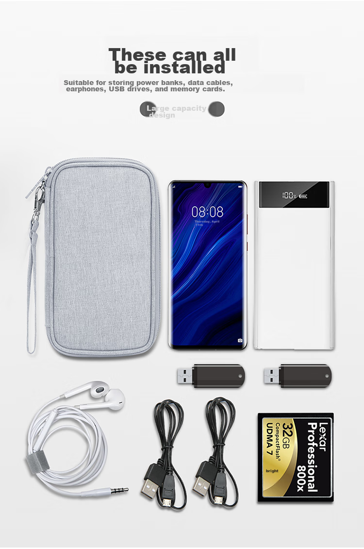 BUBM Power Bank Protective Case, Suitable for Mobile Phone Storage Pouch, Handheld Portable Phone Bag, Double-Layer Black 3