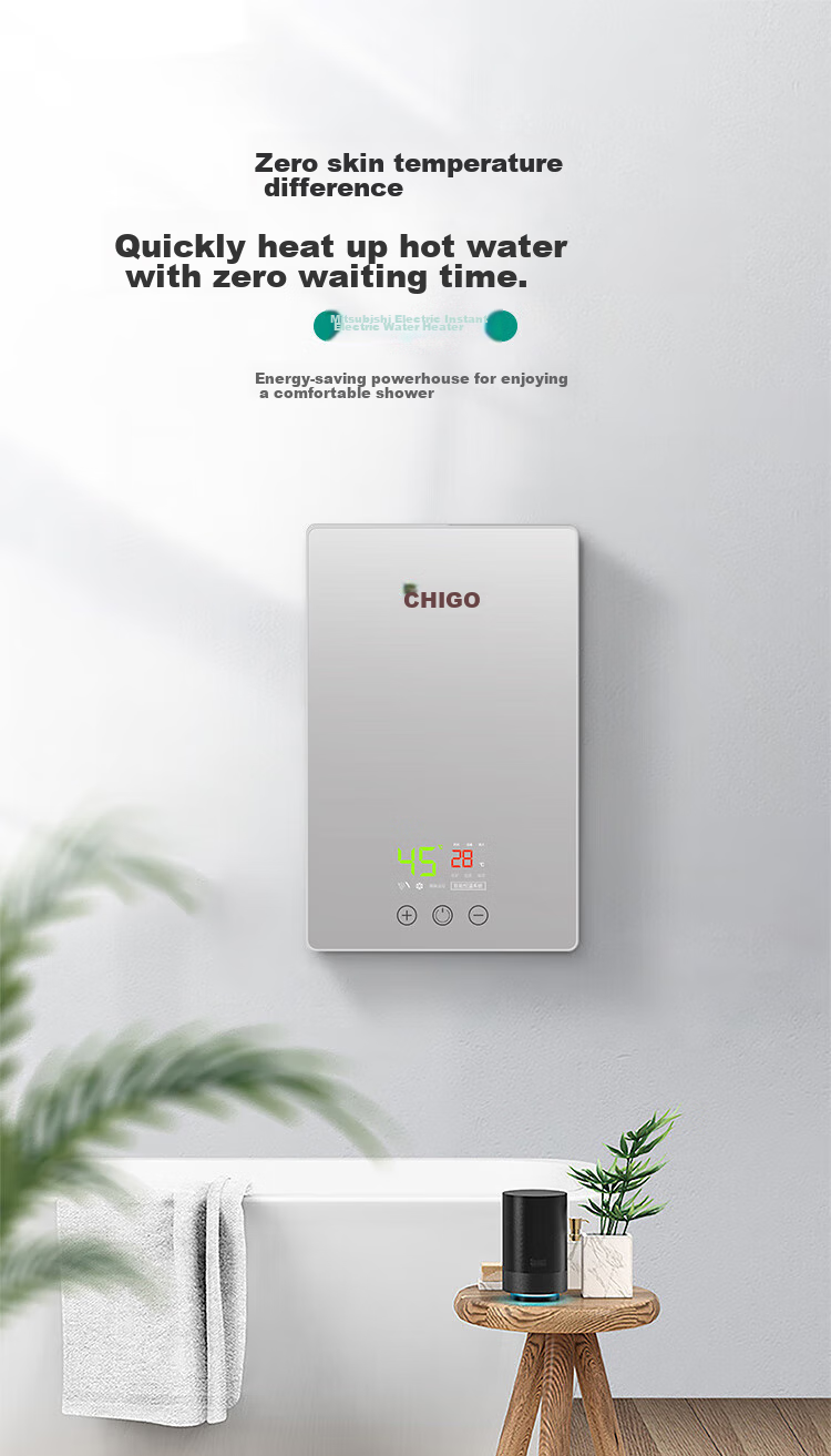 CHIGO Instant Electric Water Heater, 7500W Rapid Heating, Constant Temperature, Small Kitchen Treasure, Energy-Saving Household Integrated Shower, No Storage Water Required, Adjustable Power, ZG-KB732 2