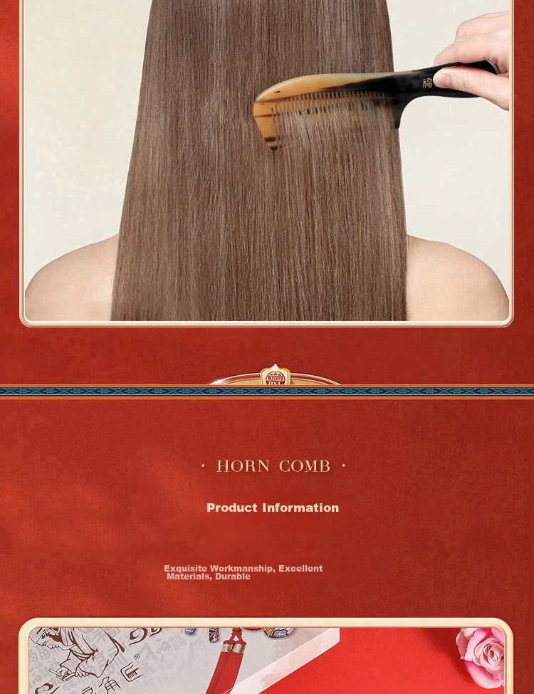 Fujiaojiang Ox Horn Comb for Women, Hair Straightening Gua Sha Massage Tool, Birthday Valentine's Day Wedding Gift, Mid-Autumn Festival Present for Girlfriend Wife Mother Elders, Practical High-End Thoughtful Gift 4