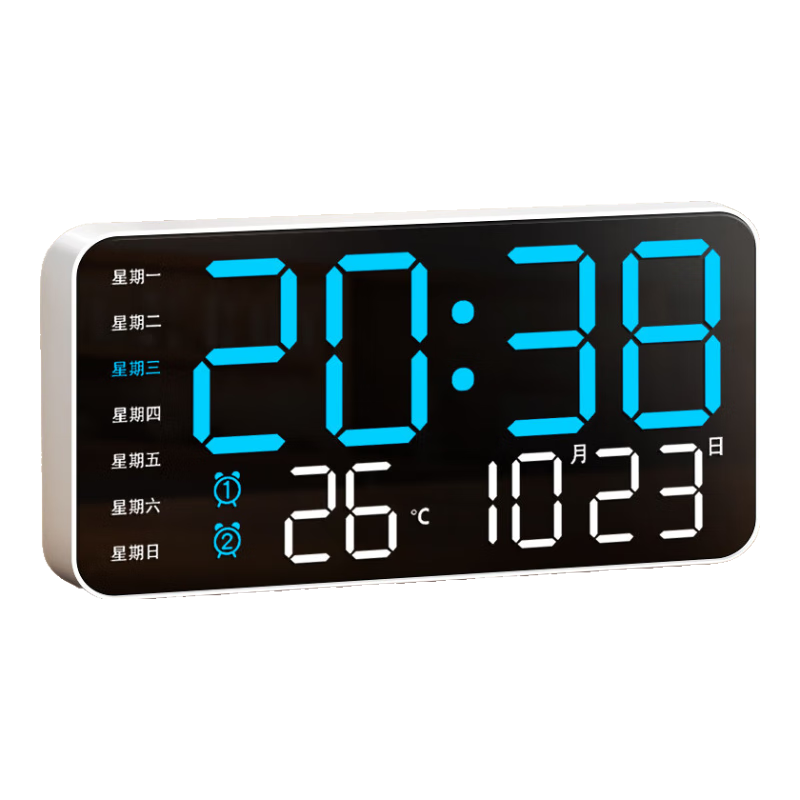 BBA Electronic Clock, Desktop TV Cabinet Clock, Tabletop LED Digital Living Room Wall-Mounted Smart Alarm Clock, 6659 Blue