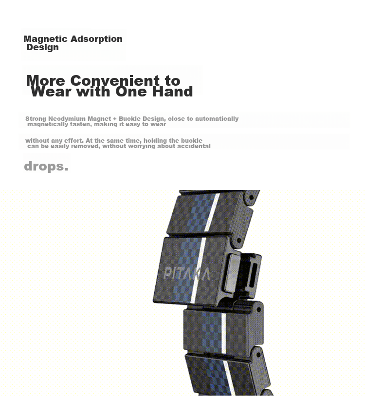 PITAKA Compatible with Apple Watch Bands for Apple Watch Ultra 2/S9/S8/7/6/5/4/3/SE, Carbon Fiber Magnetic Watch Band, Modern Style, Full Size, Universal Fit 8