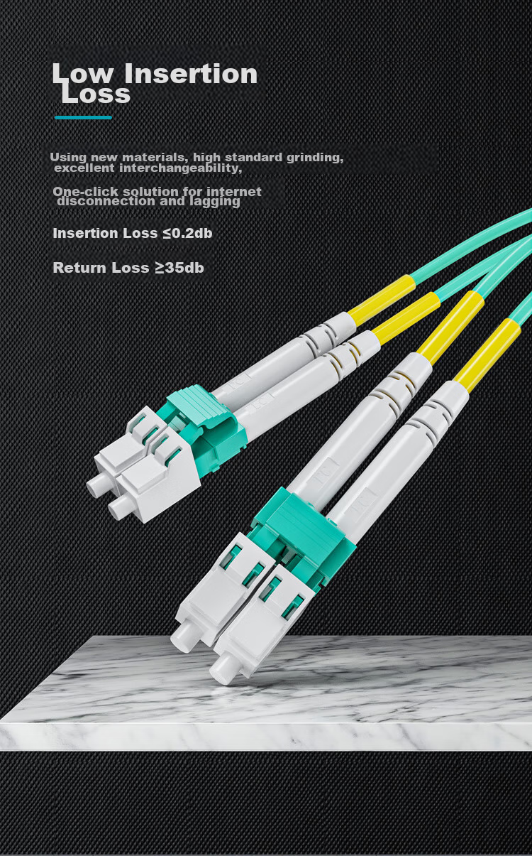 HAILE Fiber Optic Patch Cable, 10 Gigabit Multi-Mode LC-LC OM4 Pigtail, Low Smoke Zero Halogen LSZH Low Loss A-Grade Fiber Core, Data Center Optical Cable, 2 Meters, HJ-2LC 3