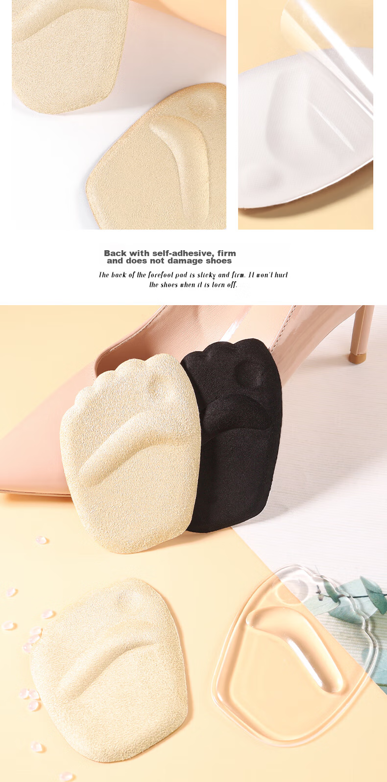 Maigaole 3 Double Summer Silicone Palm Pads, Women's Half-Size Insoles, High Heel Shoe Aid, Sandal Pain Prevention, Non-Slip, Ultra-Soft, Sweat-Absorbing, Transparent 11