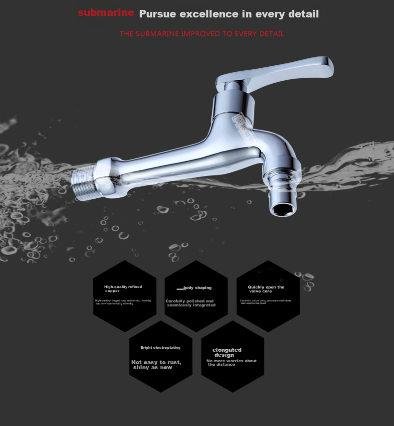 Submarine L403X Extended Washing Machine Faucet, Washing Machine Spout, Brass Chrome-Plated, 1/2 Inch Plug-In Outlet Water Outlet 3