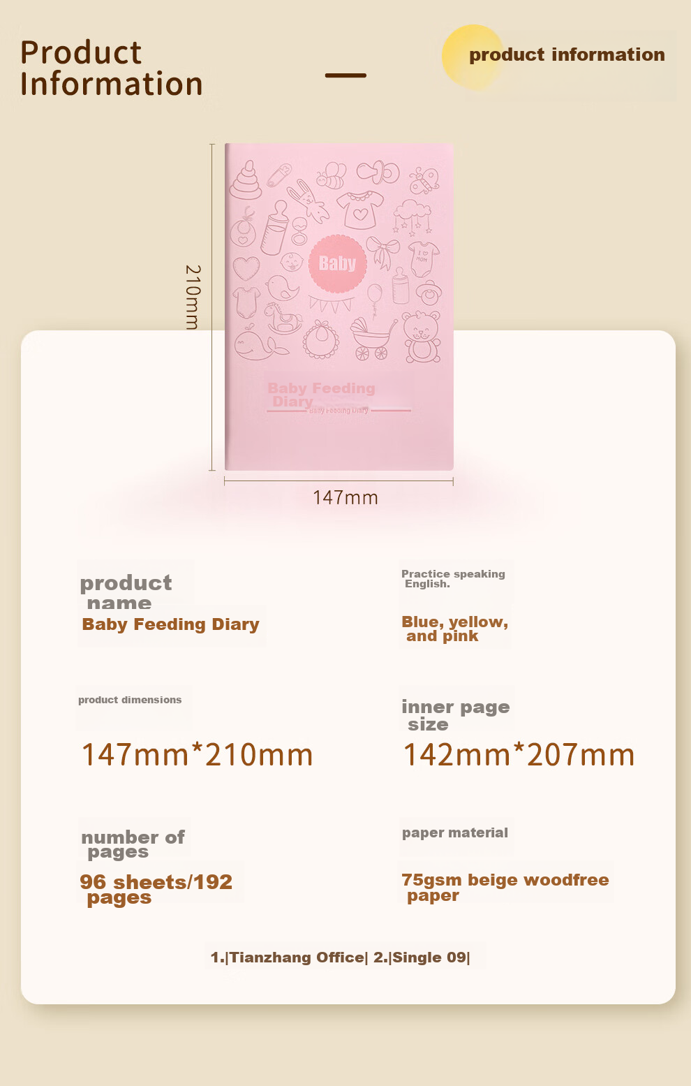 Jiaranheng A5 Baby Feeding Record Book, Infant Milk And Complementary Food Feeding Diary, Newborn Growth And Development Record Manual, Daily Life Record Notebook, Pink 9