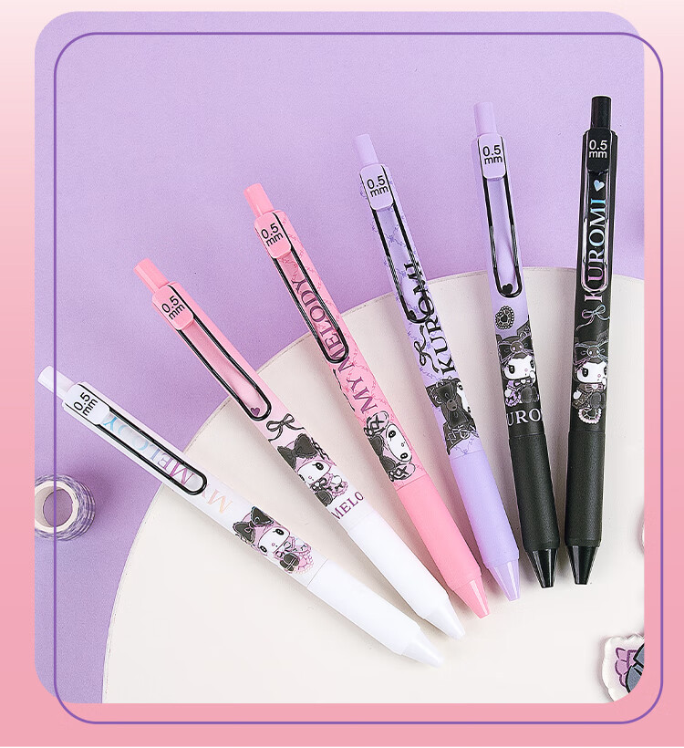 GuangBo Sanrio Gel Pens, 6 Retractable 0.5mm ST Tip Pens for Students' Exams And Writing, Black, Kuromi Design, High Aesthetic Value, Back-To Stationery, KT82028 3