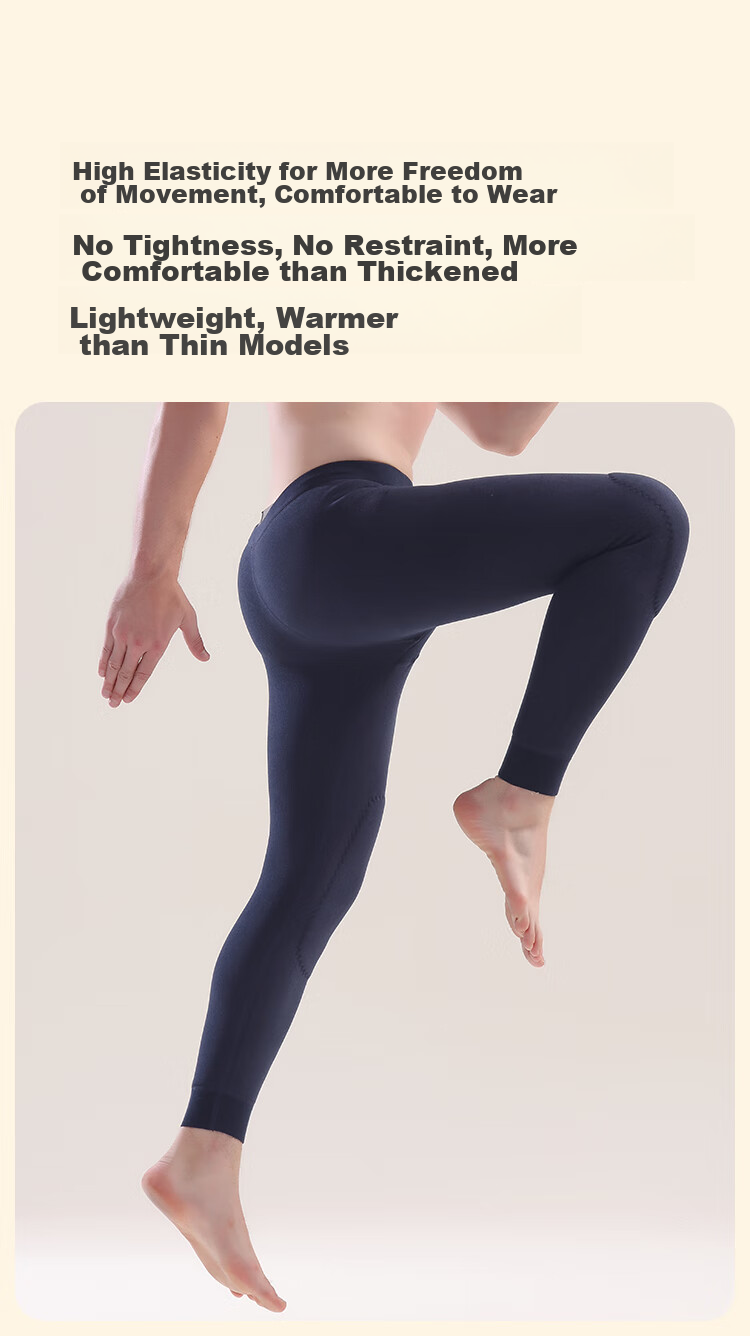 MiiOW Men's Thermal Underwear with Silk Patch Knee Protection, Fleece-Lined Thick Autumn Pants, German Wool Heat Generation, Navy Blue XL 16