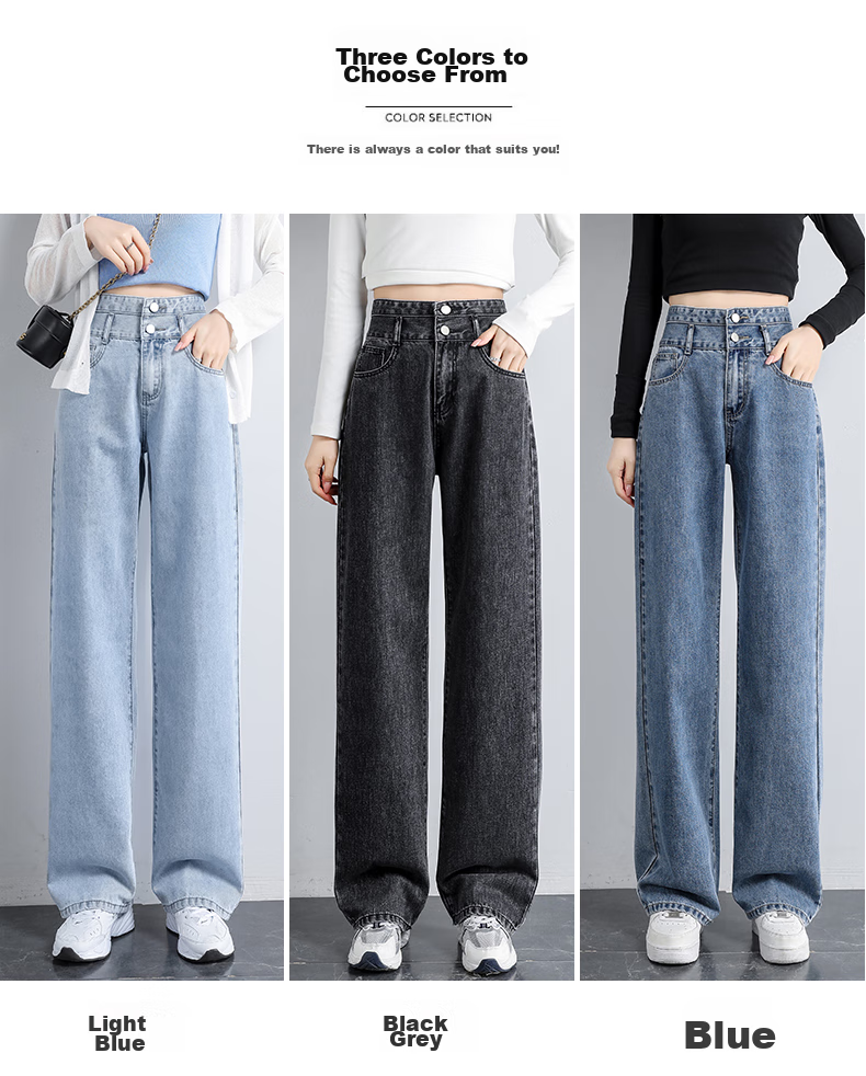 Jeanswest Women's High-Waisted Slimming Straight-Leg Wide-Leg Jeans with Design Flair, Summer Style, Light Blue, Size L 12