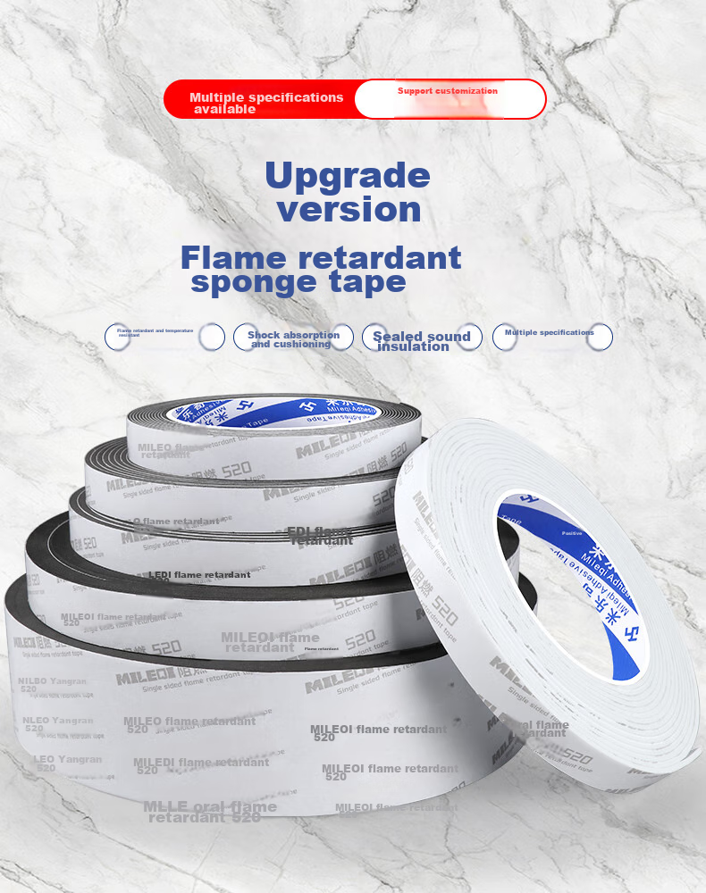 Mileqi Single-Sided Flame-Retardant Foam Tape, Kitchen Stove Gap Filler, Waterproof Self-Adhesive Flame-Retardant Sealing, Shock-Absorbing, Black, 20mm Thick, 20mm Wide, 2m Long, 1 Roll Package 2
