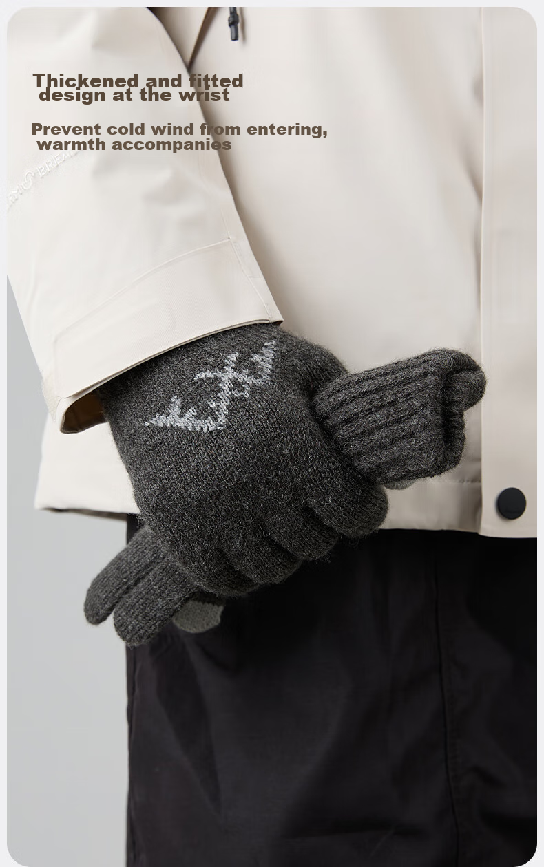 MISSION UV Sheepskin Warm Gloves for Men, Thick Winter Autumn Outdoor Cycling Driving Anti-Cold Touchscreen Compatible Knitted Gloves 8