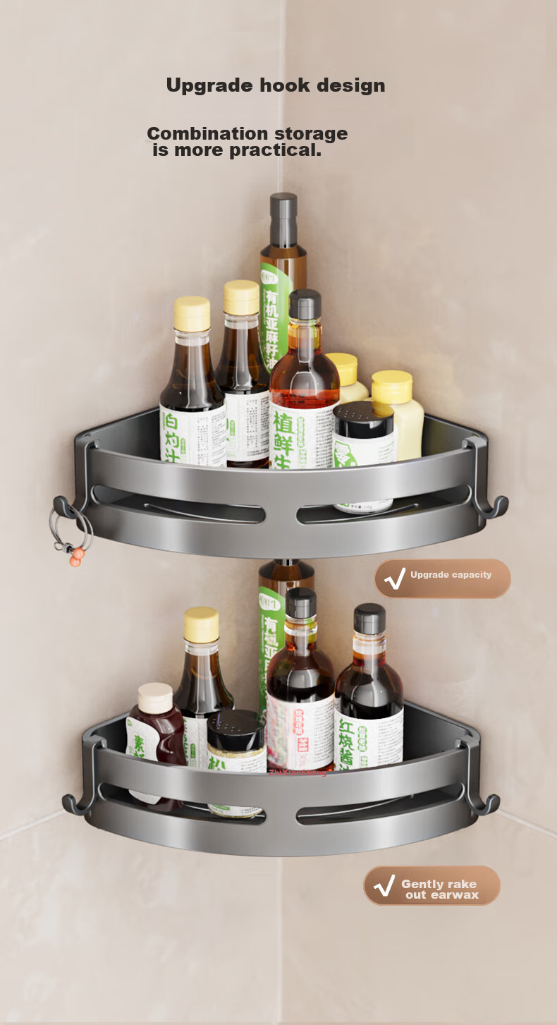 MICOE Bathroom Storage Rack, Toilet Corner Shelf, Space Aluminum Triangular Basket, Kitchen Wall-Mounted Storage Basket, No Drilling Required 3