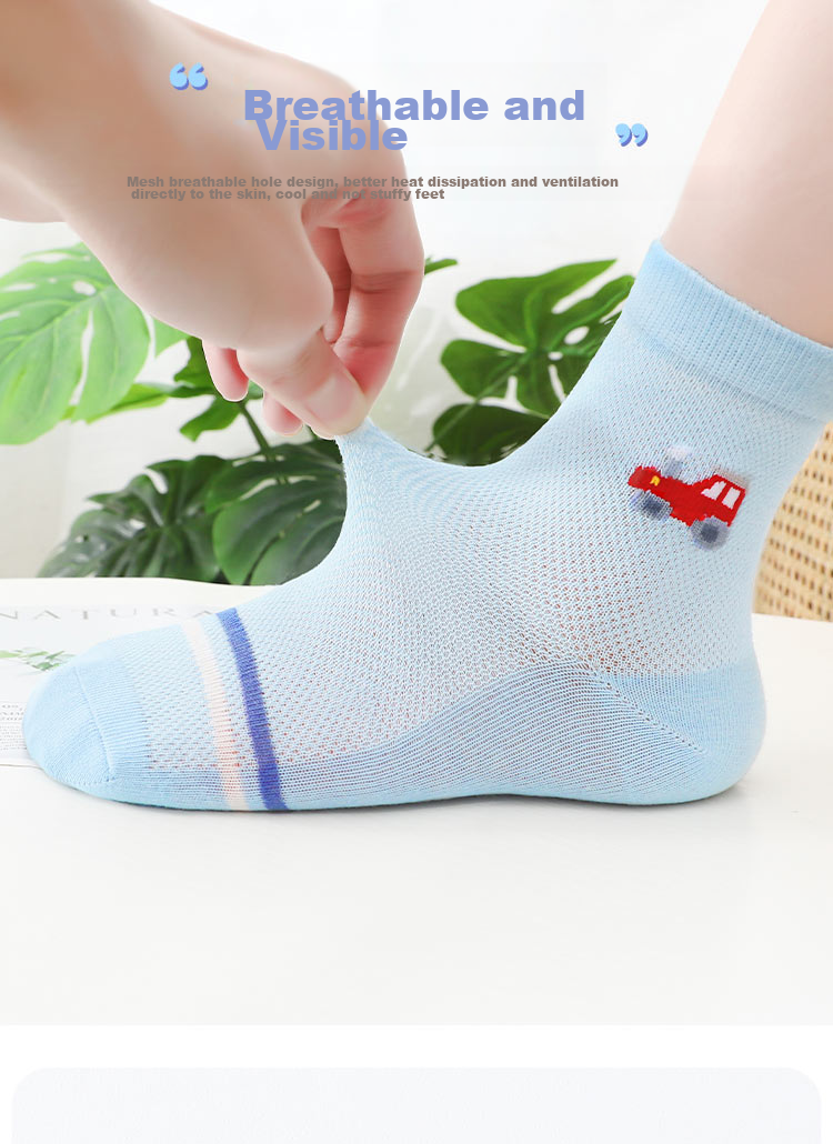 LangSha Children's Socks, Boys' Cotton Mesh Spring And Summer Thin Breathable Baby Mid-Calf Short Socks for Older Kids 5