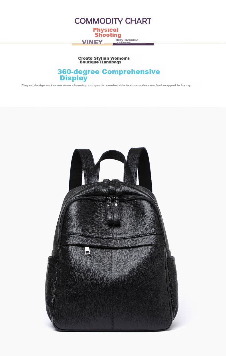 Viney Leather Backpack for Women, Large Capacity Lightweight Travel Bag, Stylish Student Schoolbag, Birthday Gift for Girlfriend 10