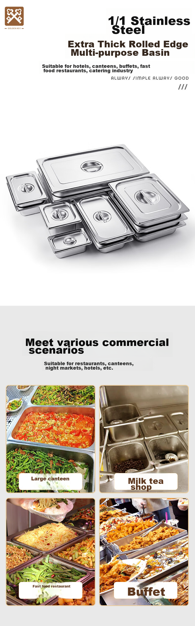 Jinyaoshi Stainless Steel Portion Pan, 1/2 American Thickened Edge-Rolled Serving Dish for Buffet And Fast Food, 6.5cm GK-MFS12 1