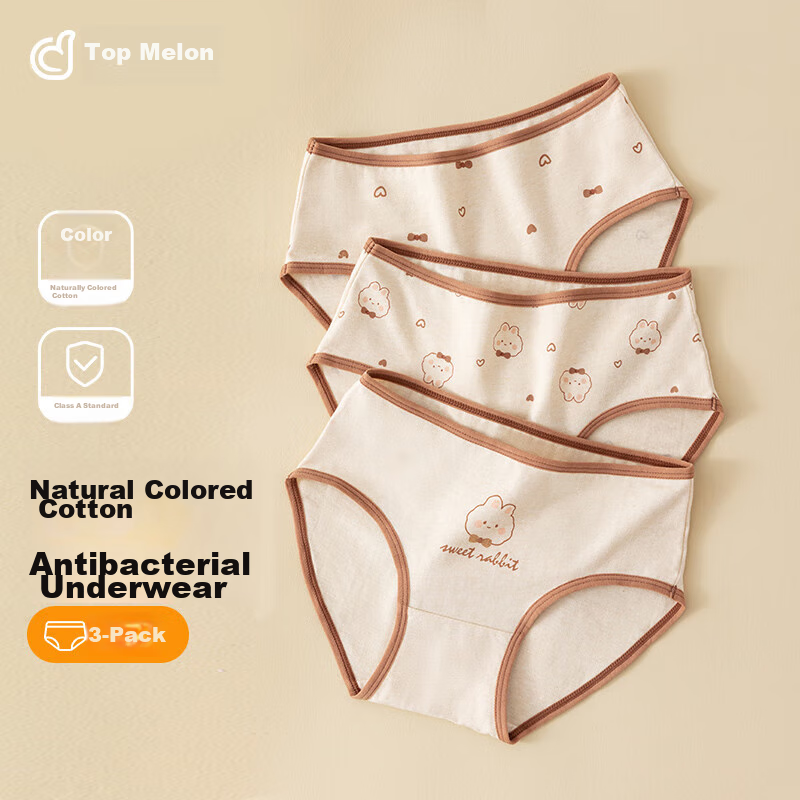 Dingguagua Girls' Triangle Briefs, Full Color Cotton Antibacterial Class A Breathable Children's Underwear, Cute Rabbit Design, Size 110
