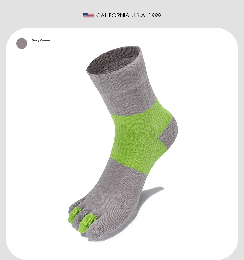 TFO Competition-Grade Five-Toe Outdoor Socks, Breathable Sports Socks, Hiking And Mountaineering Socks 2202423, Men's Gray-Green Color 14