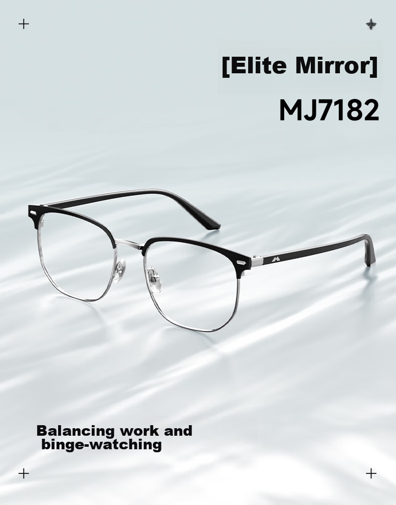 MOLSSION Eyeglass Frames, Browline Glasses MA6016, B16 Silver Upper Brow Transparent Gray 2