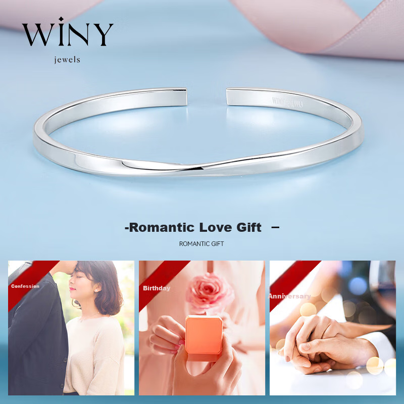 Серебряный браслет Winy 9999 пробы, женский, регулируемый, минималистичный стиль