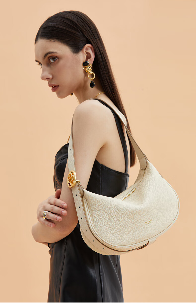 CASSILE Women's Handbag, Top-Grain Leather, Crescent Moon Design, Underarm Crossbody Bag, Practical Gift for Wife on May 20th 2