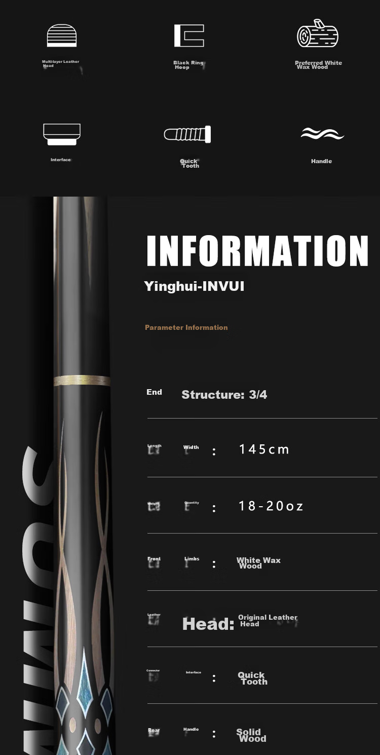 INVUI Chinese Style Billiard Cue Middle Shaft Black 8 16-Color Pool Cue Pot Cue 11.5mm Z27 2