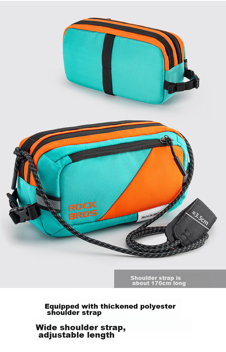 ROCKBROS Bicycle Front Bag for Mountain And Road Bikes, Handlebar Storage Pouch with Reflective Strips, Commuter Cycling Gear, Blue And Orange Color 7