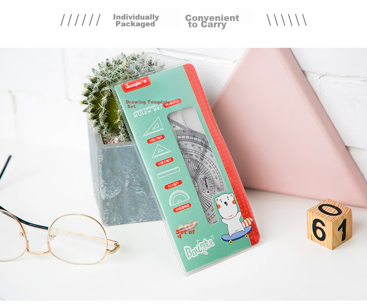 GuangBo Student Stationery Drawing And Exam Ruler Set Minimalist Style (Straight Ruler + Two Triangle Rulers + Protractor) Combination Pack H05323 10