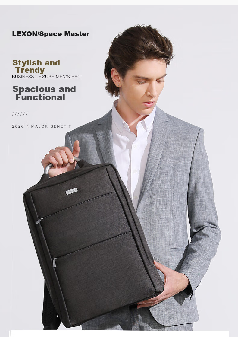 LEXON Men's Business Backpack, 15.6/16 Inch Laptop Bag, Commuter Travel Business Trip Double-Layer Backpack 1