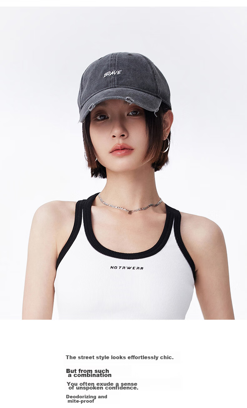 FANCET Baseball Cap for Women, Face-Slimming Sports Cap, Washed Distressed Hat with Soft Top, Pure Cotton Wide Brim Deep Duck Tongue Cap 11