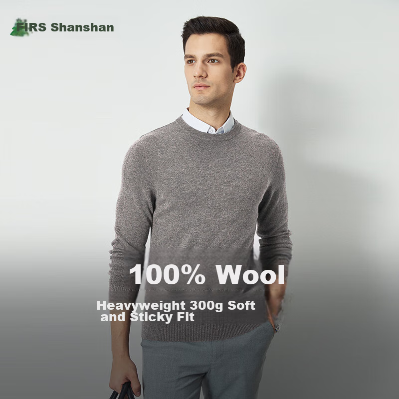 FIRS [100% Wool] Men's Sweater, Long Sleeve, Autumn Business Casual, Soft And Skin-Friendly Pullover Base Layer