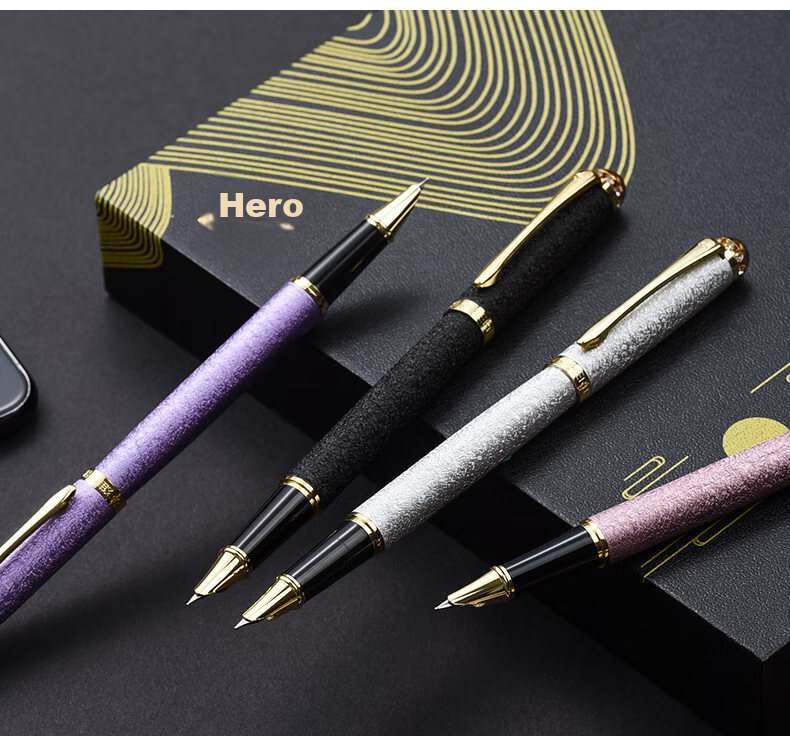 HERO Fountain Pen 1520 Black Velvet Sand Multi-Color Fine Nib Iridium Gold Fountain Pen Signature Pen for Men And Women Office Gift Ink Gift Box Set 15