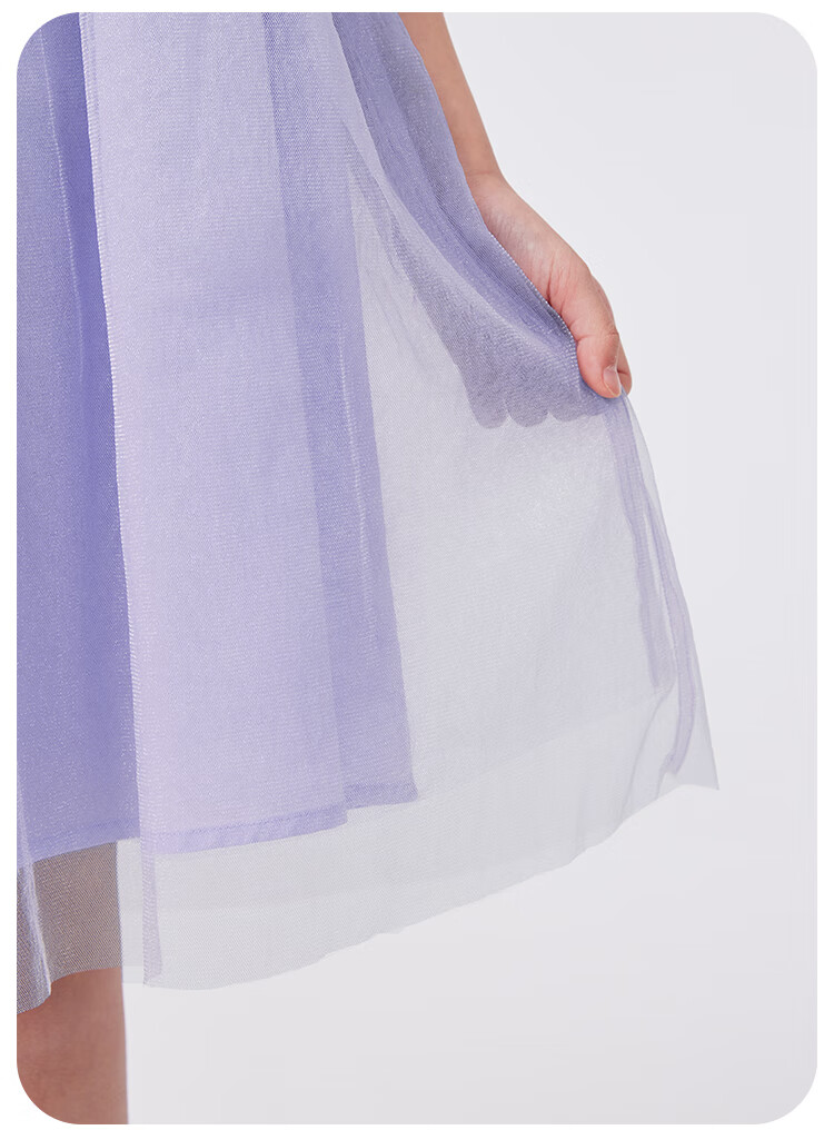 QQ DUCK Girls' Dress, Children's Summer Puff Sleeve Princess Tulle Skirt, Sweet Performance Gown for Teenagers, Purple 16