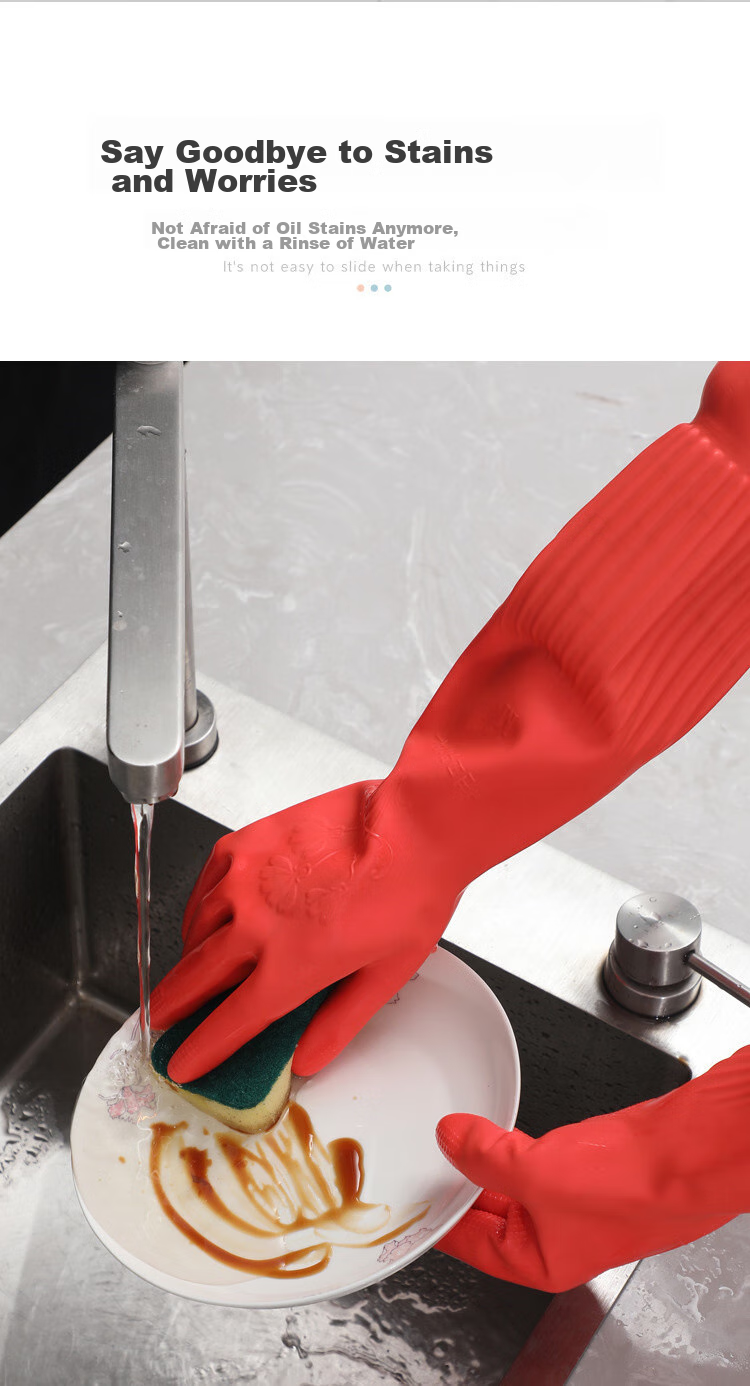 Yagao PVC Gloves, 2 Pairs, One Size Fits All, Fleece-Lined, Extended Length, Warm Style, Household Gloves, Rubber Leather Gloves 7