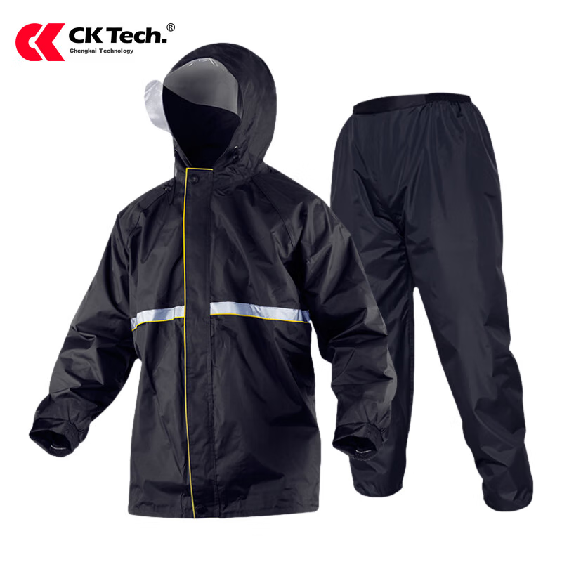 CK-Tech Reflective Rain Jacket And Pants Set, Two-Piece, Construction Site Double-Layer Waterproof Workwear Adult Raincoat CKB-Y102 Navy Blue One Size Fits All 1 Set