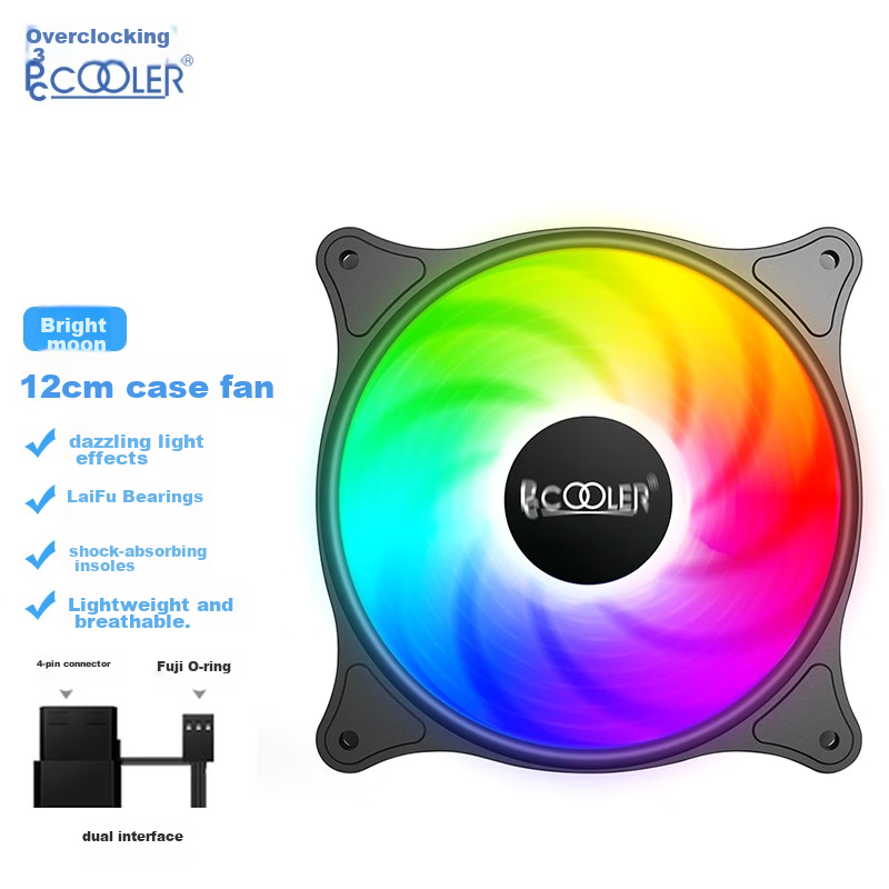 PCCOOLER Mingyue SRGB 12CM Case Fan (Colorful Lighting Effects, Luofu Bearing, Shock-Absorbing Foot Pad, Compatible with Series Connection)