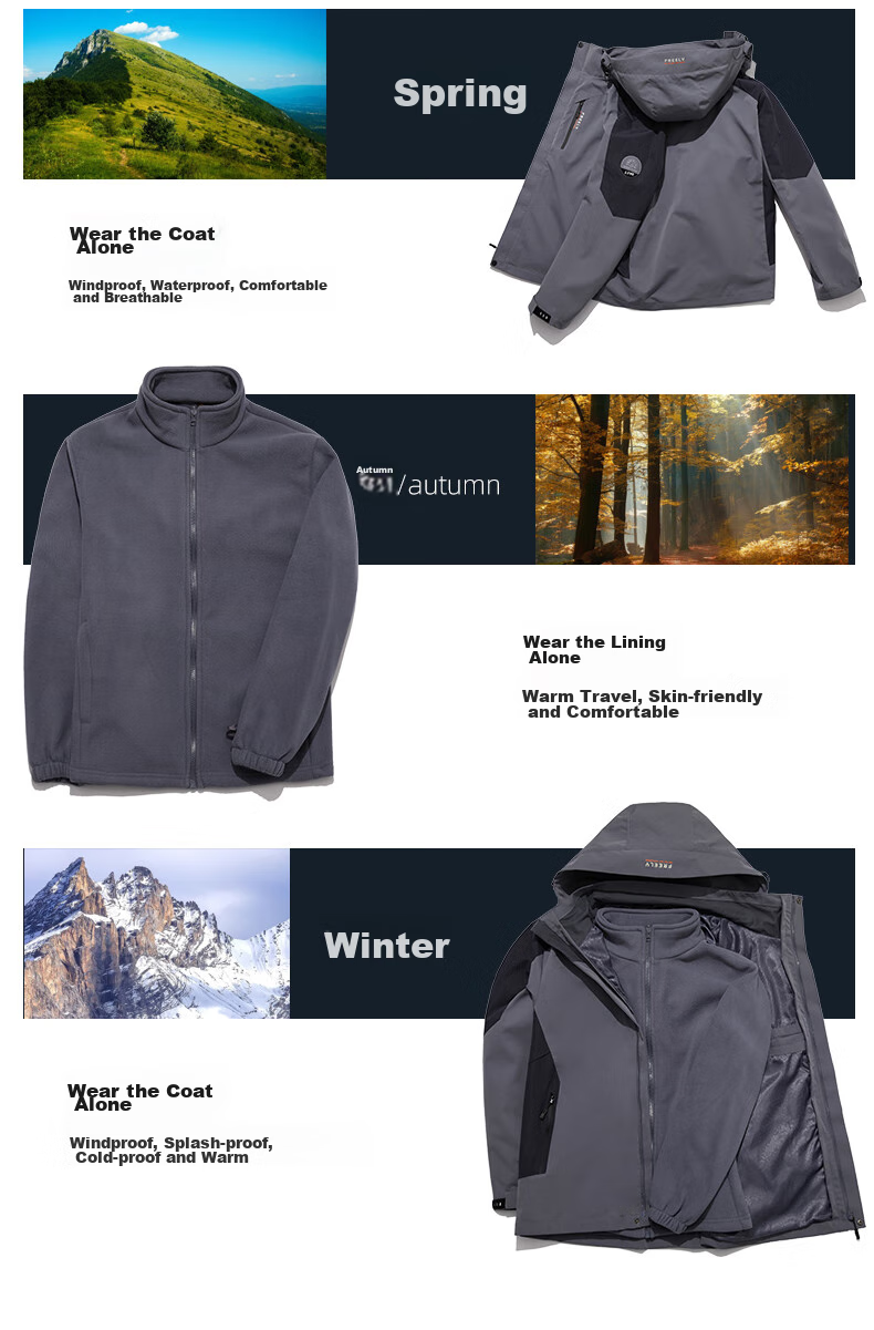 JEEP Three-In Windproof Jacket for Men, New Style for Fall/winter 2026, Outdoor Hooded Jacket for Me 3
