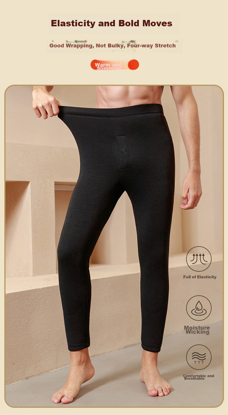 LangSha Extra-Thick Thermal Underwear Pants for Middle-Aged And Elderly Men, Winter Warm Anti-Cold Base Layer Pants with Fleece Lining, Knee And Waist Protection, Ultra-Thick Wool Pants 7