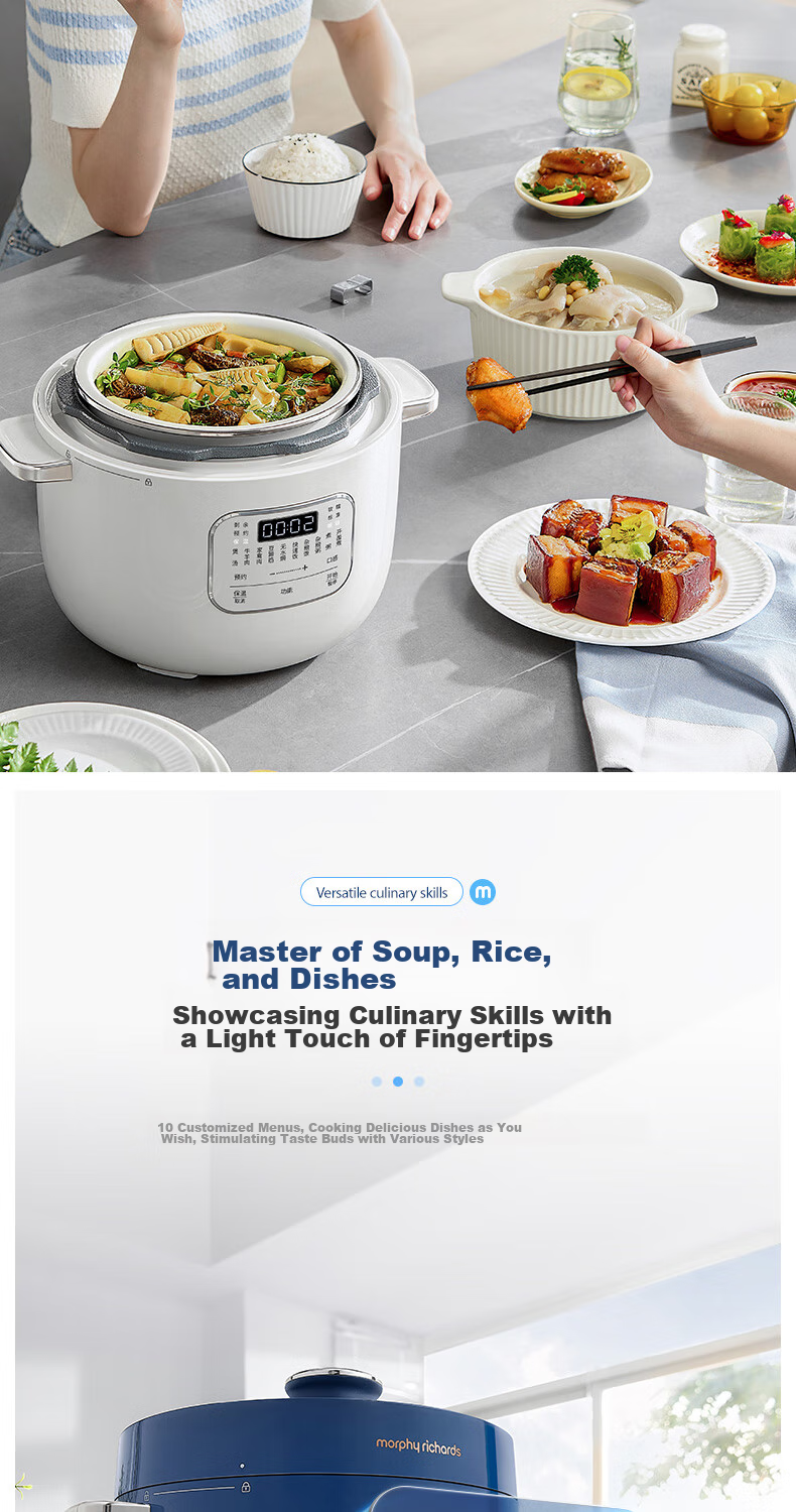 Morphyrichards Electric Pressure Cooker, Electric High-Pressure Cooker, Electric Rice Cooker, Home Use 2.5L Enamel Cast Iron Pot, Multifunctional Soup Pot, Electric Hot Pot, Electric Cooking Pot MR8701 White 10