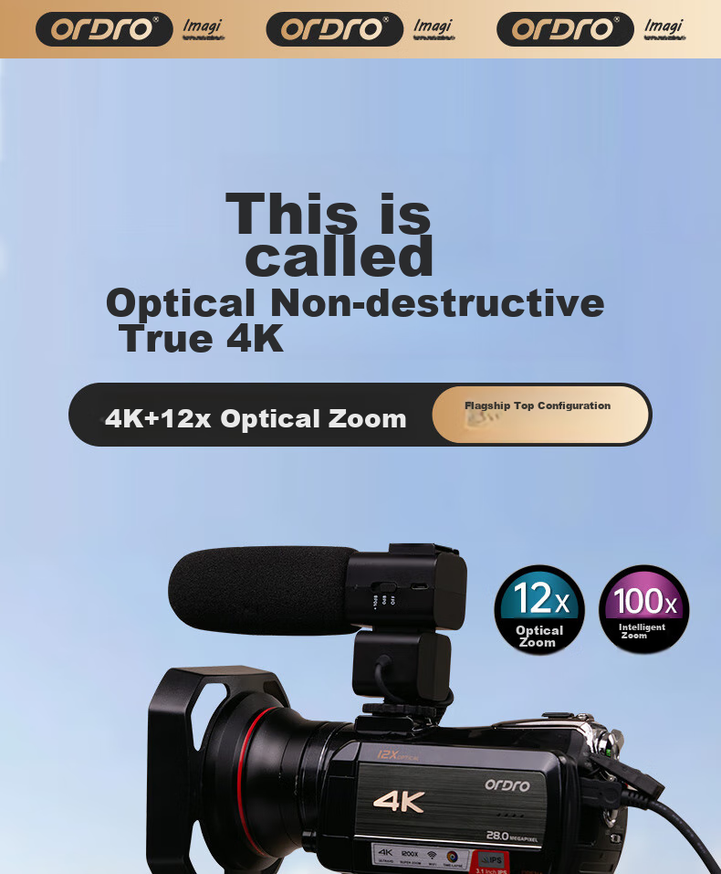 ORDRO [5K Variable Focal Camera] AC5Plus 4K Professional Live Streaming Camera, HD Digital DV Recorder, 12x Optical Zoom, Vlog Short Video Conference Travel 12