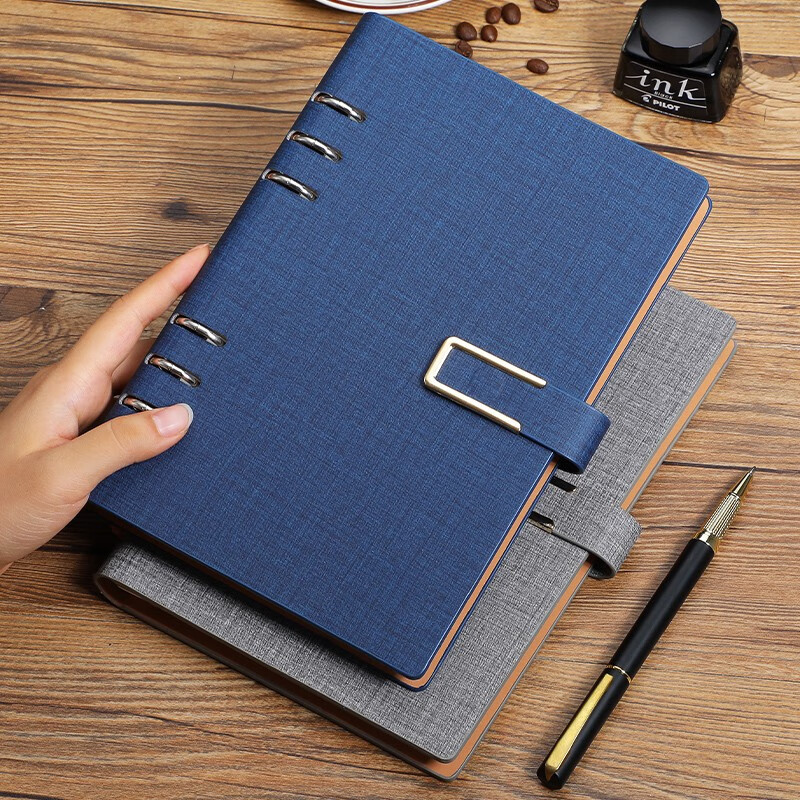 Jiaranheng A5 Thick Loose-Leaf Notebook with Clasp, Simple Stationery, Detachable Ring-Bound Loose-Leaf Journal for Business Meetings And Office Recording, Customizable Student Diary - Blue