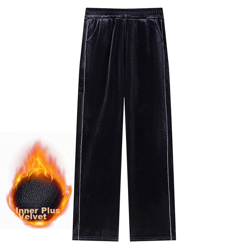 Hengyuanxiang Middle-Aged Mom's New Winter Fleece-Lined Pants, Thickened Loose Straight-Leg Casual Trousers, Grandma's Elastic High-Waist Pants 9