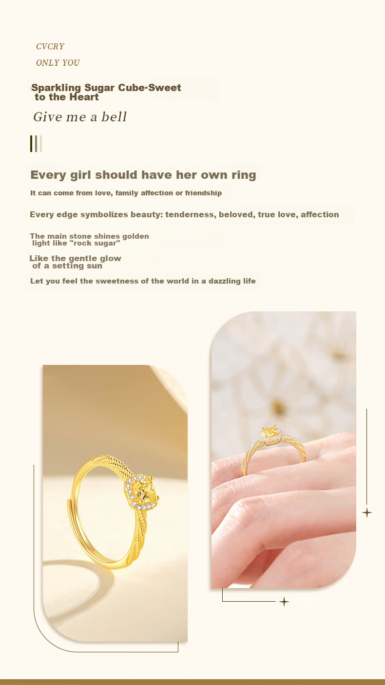 MOLADY Small Sugar Cube Silver Ring for Women, Gold Color Single Ring, Confession Proposal Birthday Gift for Girlfriend Or Wife on Valentine's Day, May 20th, Or Any Special Occasio 2