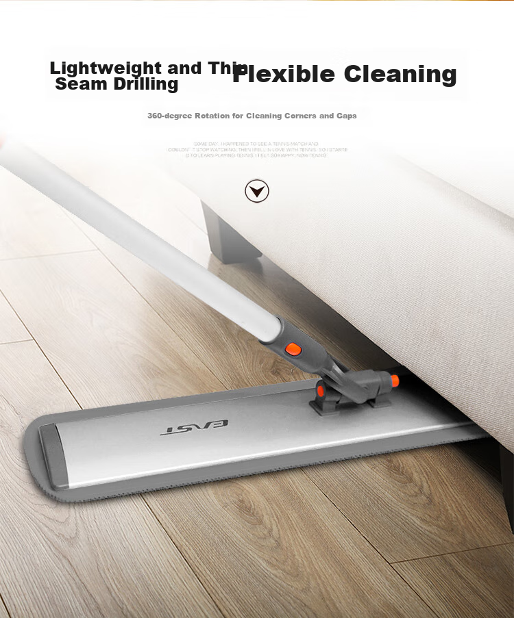 EAST Flat Mop, 60cm Aluminum Alloy Handle, 1.48cm Thick, 2 Cloths Included, Household All-In Mop, Lightweight Dust Push And Floor Cleaning Mop 5