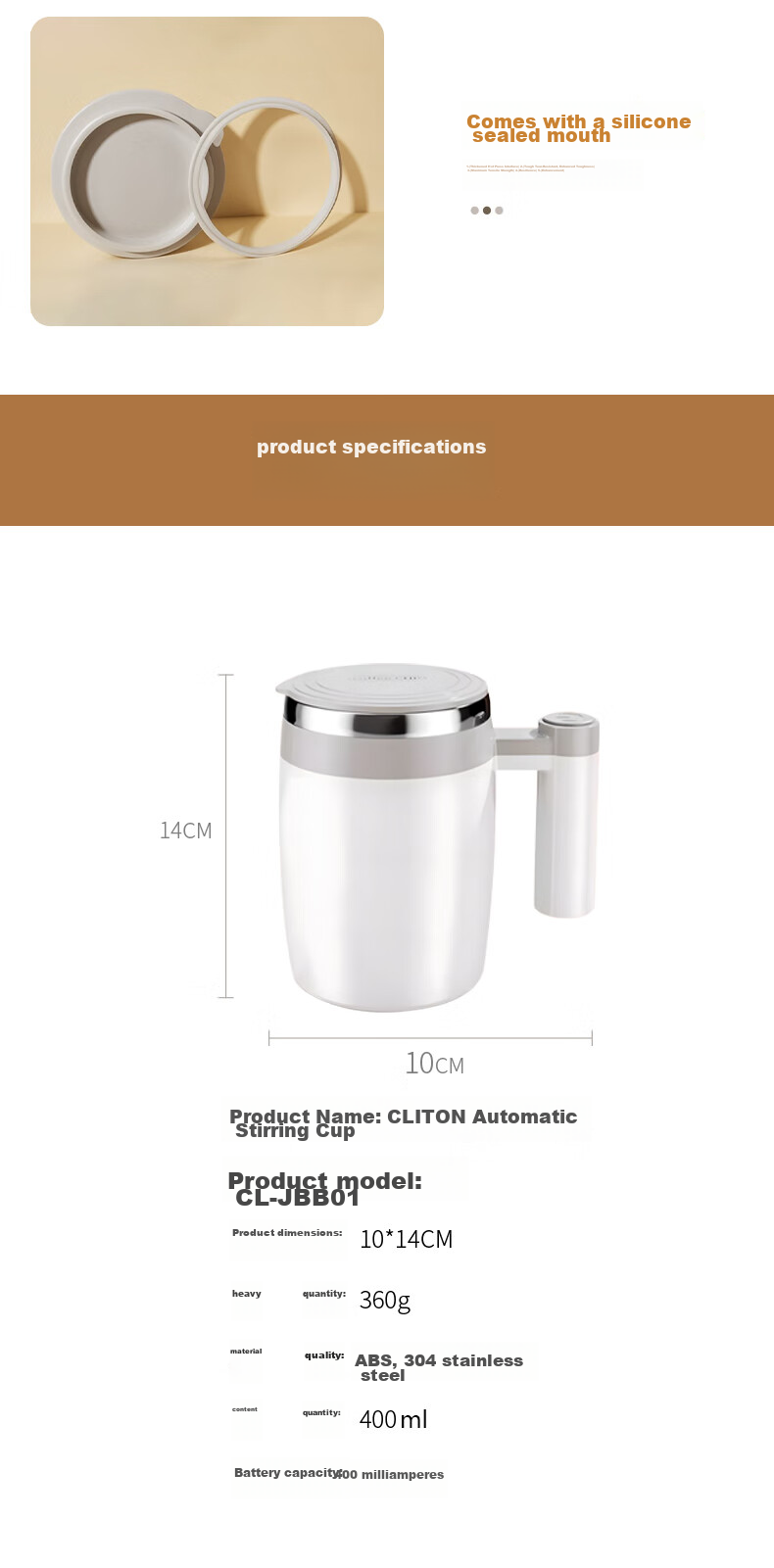 CLITON Electric Stirring Cup Automatic Rechargeable Coffee Mug Magnetic Rotating Mixer Soy Milk Powder Shaker Lazy Water Cup 12