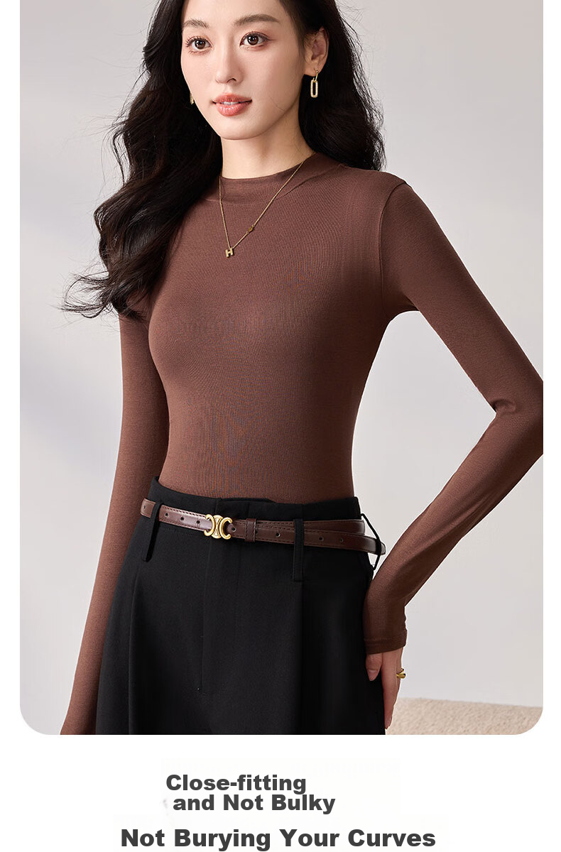 LangSha Spring And Autumn Modal Solid Color Low-Collar Base Shirt for Women, Slim-Fit Thin Inner Layer Long-Sleeve Slimming Stylish Top 8