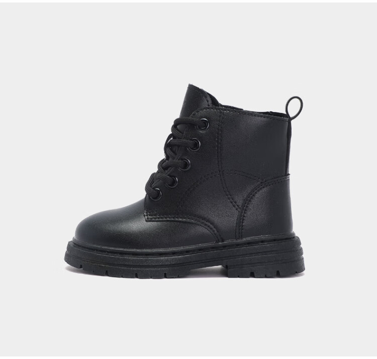 SNOOPY Kids Martin Boots Winter Fleece Lined Warm Leather Boots Boys Girls Mid-Calf Trendy 3930 Black Size 32 11