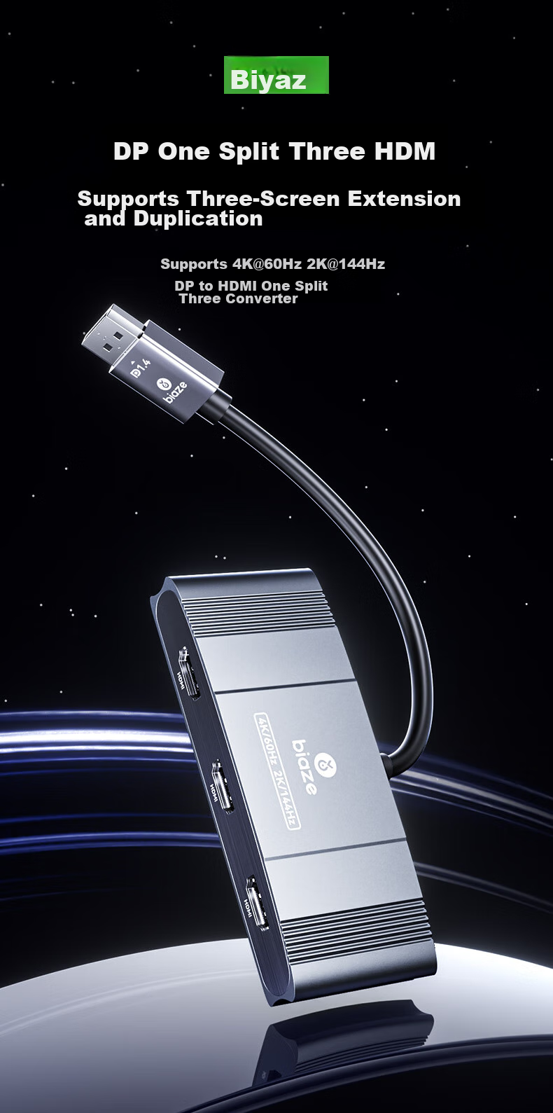 BIAZE DP to HDMI One-To Converter Docking Station, 4K 60Hz, Supports Multi-Screen Extension And Copying Function, for Desktop Graphics Card, Laptop, TV, Monitor 1