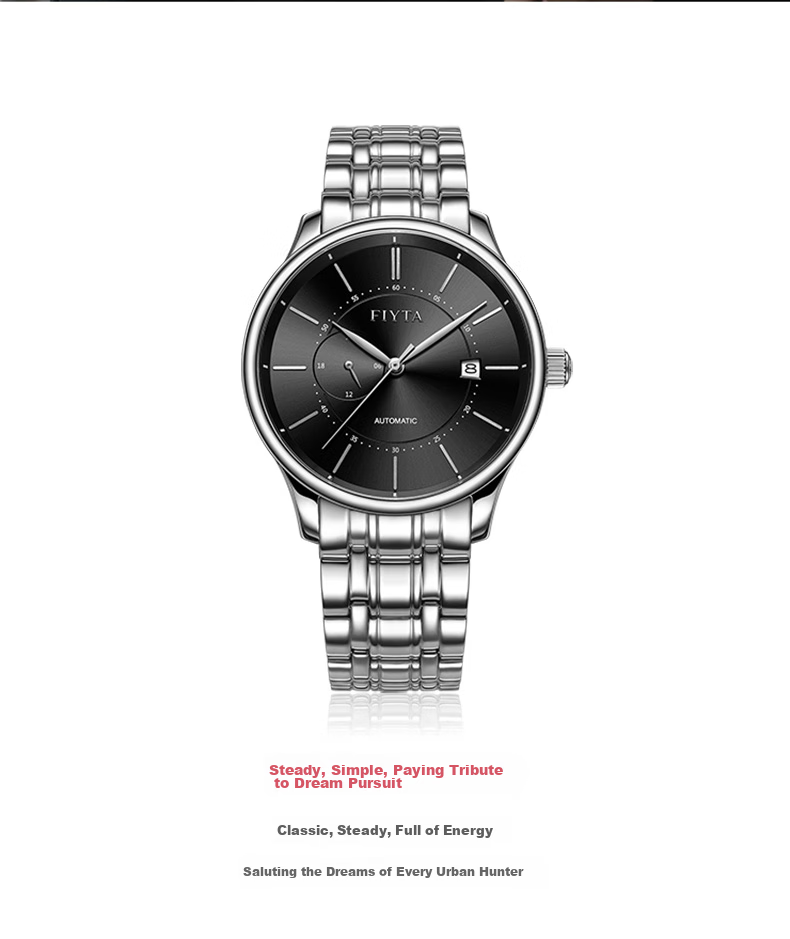 FIYTA Classic Series Calendar White Dial Steel Strap Automatic Mechanical Men's Business Watch Holiday Gift for Men 2
