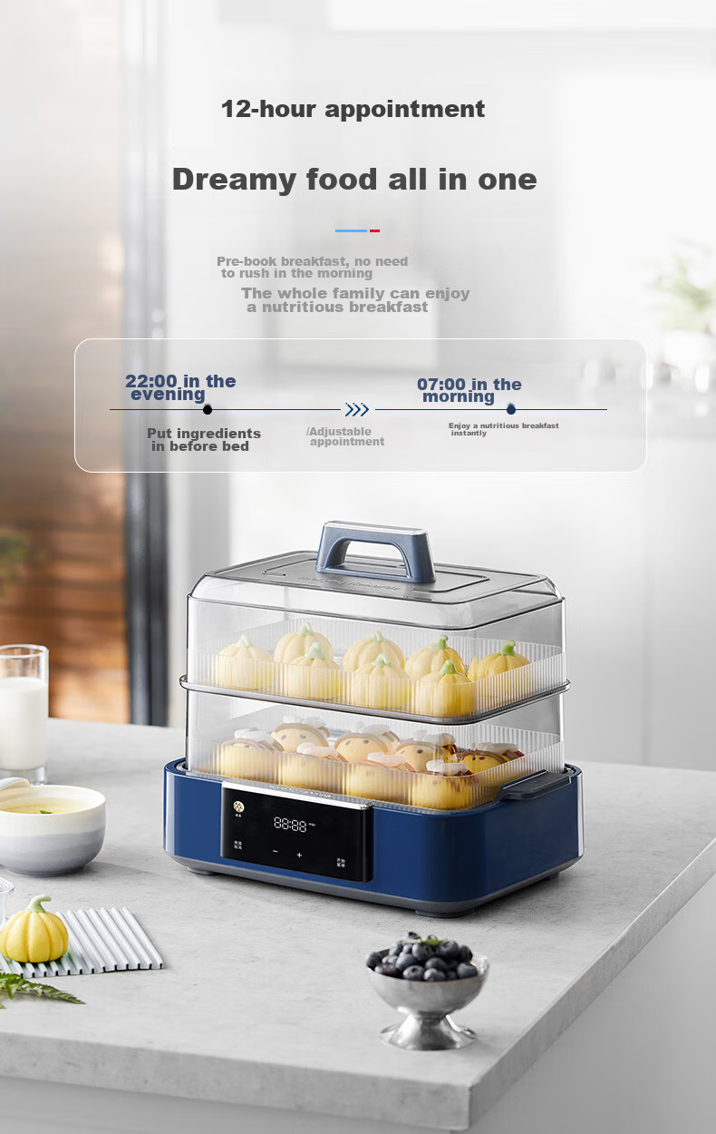Morphyrichards Electric Steamer Pot for Home Use, Suitable for 3-4 People, All-In Large Capacity Stainless Steel Steaming Rack, Programmable Rapid Steaming Pot, Steaming And Stewing Pot, Egg Steamer, Corn Steamer, Breakfast Machine MR1158 Blue 15
