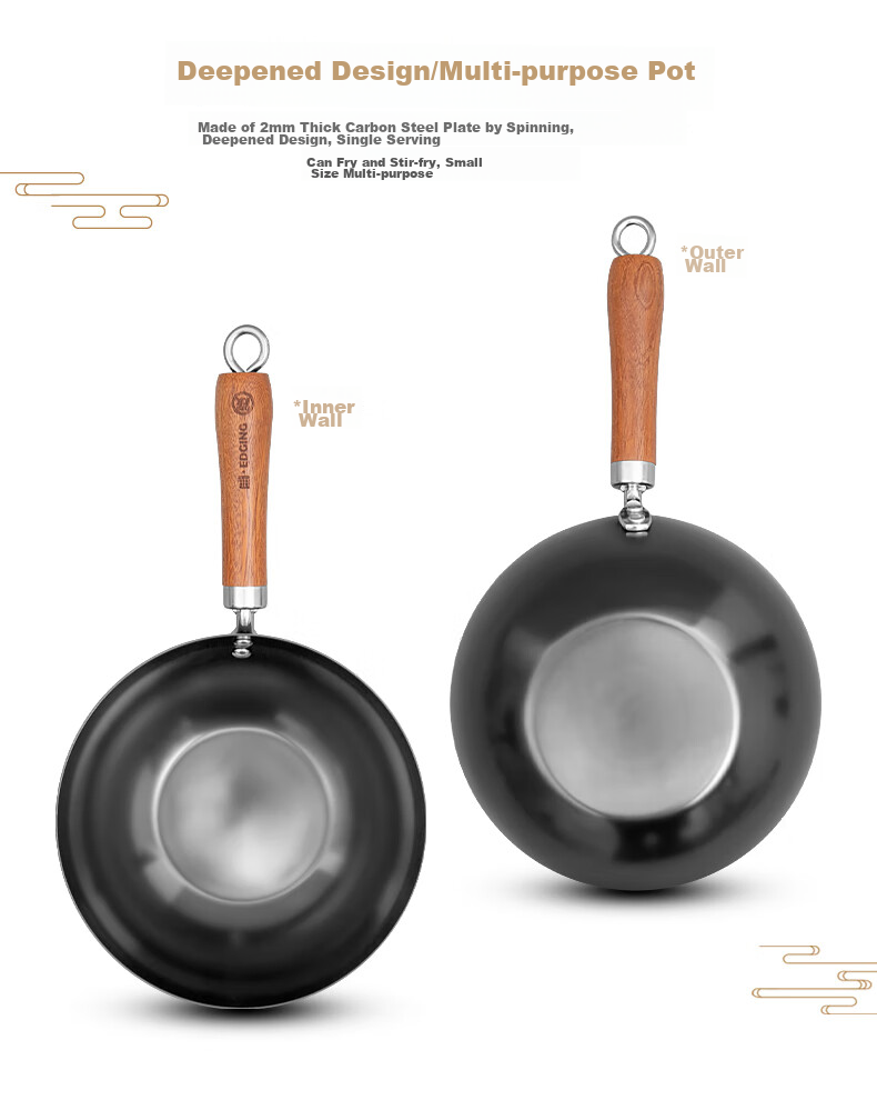 Dianjiang Small Wok for One Person, 20cm Pure Iron Pan, Non-Coated Rust-Resistant Flat Bottom Frying Pan, Mini Baby Food Pot 6